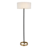 62" Black And White Floor Lamp With White Fabric Drum Shade