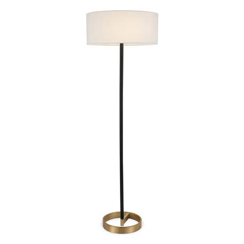 62" Black And White Floor Lamp With White Fabric Drum Shade