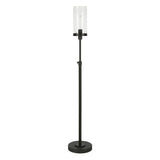 66" Black Adjustable Torchiere Floor Lamp With Clear Glass Cylinder Shade