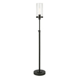 66" Black Adjustable Torchiere Floor Lamp With Clear Glass Cylinder Shade
