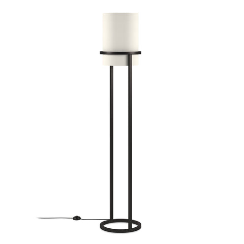 62" Black Column Floor Lamp With White Fabric Drum Shade
