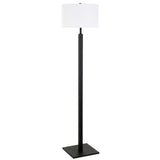 62" Black Traditional Shaped Floor Lamp With White Frosted Glass Drum Shade