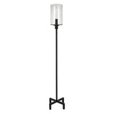 66" Black Torchiere Floor Lamp With Clear Seeded Glass Drum Shade
