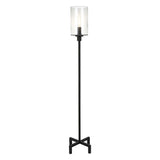 66" Black Torchiere Floor Lamp With Clear Seeded Glass Drum Shade