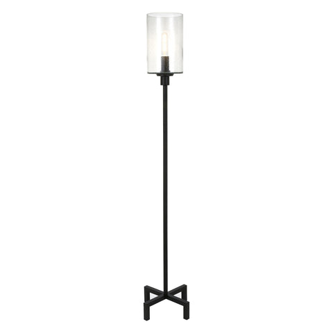 66" Black Torchiere Floor Lamp With Clear Seeded Glass Drum Shade