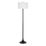 62" Black Floor Lamp With White Fabric Drum Shade