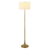 62" Brass Floor Lamp With White Fabric Drum Shade