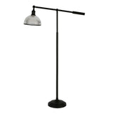 58" Black Swing Arm Floor Lamp With Clear Glass Dome Shade