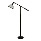 58" Black Swing Arm Floor Lamp With Clear Glass Dome Shade