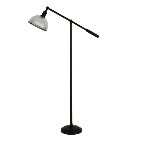 58" Black Swing Arm Floor Lamp With Clear Glass Dome Shade