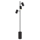 65" Black Three Light Tree Floor Lamp With Black Metal Drum Shade