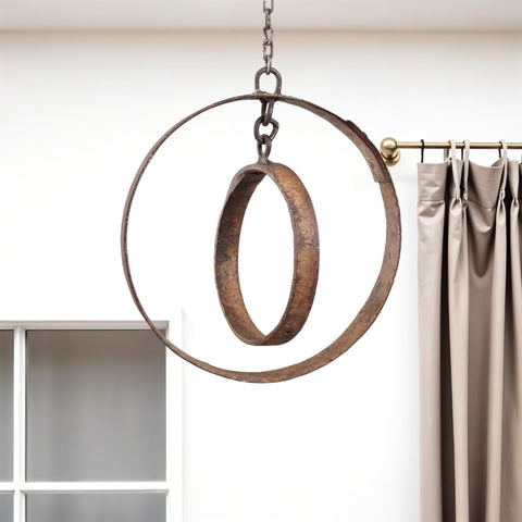 12" Rust Metal Circle Decorative Hanging Chain Sculpture