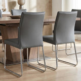 Set of Two Gray Upholstered Leather Dining Side Chairs