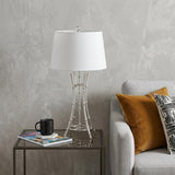 29" Silver Bamboo Design Table Lamp With Off White Drum Shade