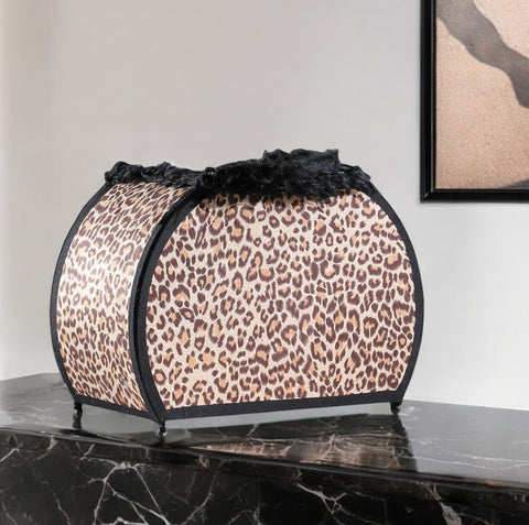 12" Brown and White Funky Leopard Pattern Novelty Table Lamp