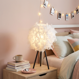 21" Black And White Faux Feather Tripod Table Lamp