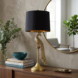 29" Gold Peacock Table Lamp With Black Drum Shade