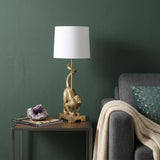 24" Gold Monkey Table Lamp With White Drum Shade