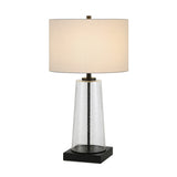 27" Black and Clear Metal and Glass Table Lamp With White Drum Shade