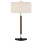 25" Brown and Black Metal Two Light Table Lamp With White Drum Shade