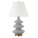 26" Gray and Gold Glass Gourd Table Lamp With White Empire Shade