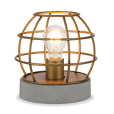 9" Gray Concrete Lantern Table Lamp With Brass Novelty Shade