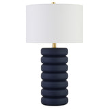 25" Navy Blue Ceramic Table Lamp With White Drum Shade
