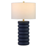 25" Navy Blue Ceramic Table Lamp With White Drum Shade
