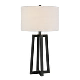 24" Black Metal Table Lamp With White Drum Shade