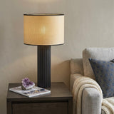 29" Black Ceramic Cylinder Table Lamp With Beige Drum Shade