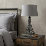 25" Black Acrylic Paris Desk Table Lamp With Gray Drum Shade