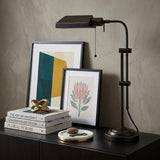 26" Bronze Metal Adjustable Table Lamp With Bronze Rectangular Shade