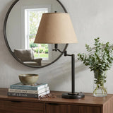 29" Bronze Metal Swing Arm Table Lamp With Off White Empire Shade