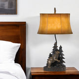 29" Antiqued Bronze Novelty Table Lamp With Brown Bell Shade