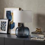 24" Dark Blue Glass Table Lamp With White Novelty Shade