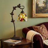 24" Bronze Metal Tiffany Style Table Lamp With Hanging Stained Glass Shade