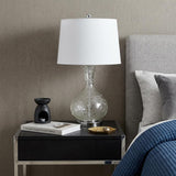 27" Clear Metal Round Table Lamp With White Shade