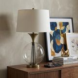 31" Bronze Metal Globe Table Lamp With White Empire Shade