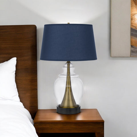 30" Black Metal Urn Table Lamp With Navy Blue Empire Shade