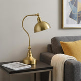 25" Antiqued Brass Metal Lantern Desk Lamp With Antiqued Brass Dome Shade
