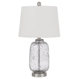 24" Nickel Metal Cylinder Table Lamp With White Empire Shade