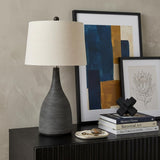29" Black Ceramic Round Table Lamp With Beige Empire Shade
