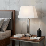 28" Nickel Metal USB Table Lamp With White Shade