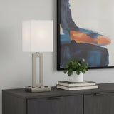 24" Nickel Metal Desk Usb Table Lamp With White Drum Shade