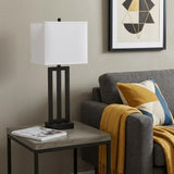 30" Black Metal USB Table Lamp With White Shade