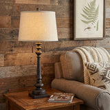 32" Charcoal Two Light Table Lamp With Tan Drum Shade