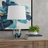 27" Clear Glass Table Lamp With White Empire Shade