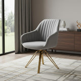 23" Gray Velvet And Gold Swivel Arm Chair