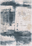 4' X 6' Blue And Beige Abstract Washable Area Rug