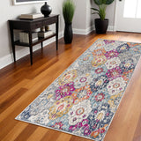 8' Rust Round Geometric Washable Non Skid Area Rug